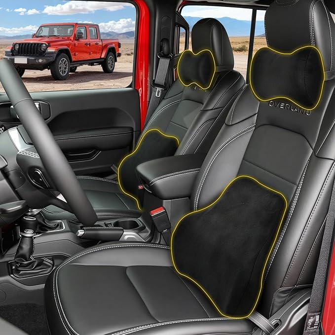 Car Neck & Lumbar Support Pillow Set for Jeep Gladiator, Soft Memory Foam Headrest & Back Cushion, Ergonomic Comfortable Seat Support for Daily Driving and Long Trips Car Interior Accessories