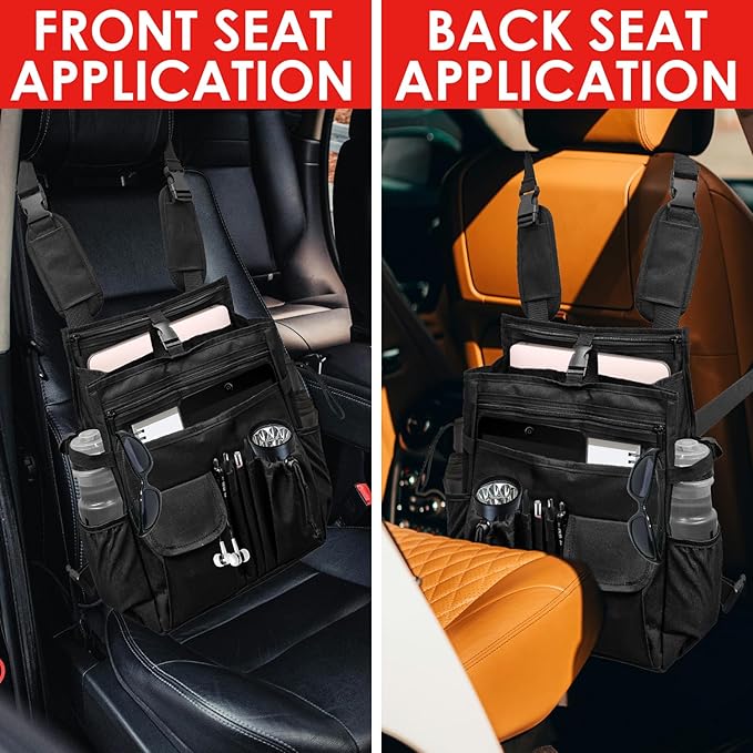 Car Front Seat Organizer Seat Back Organizer, Protable Seat Storage Bag with Cover and Laptop Storage for Police Driver Office Travel Truck