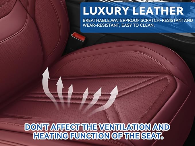 SCDOOCA Car Seat Covers Front Seat Burgundy, Luxury Leather Seat Covers, Waterproof and Breathable Seat Covers, Universal Car Seat Protector Fit for Cars, Trucks, SUVs, Pick-ups, Wine Red