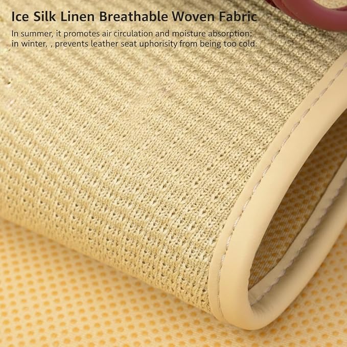 Car Seat Cover Ultra-Thin Ice Silk Woven Fabric, 3D Elastic Fiber Structure with Silicone Non-Slip Base Fabric, (Beige 1)