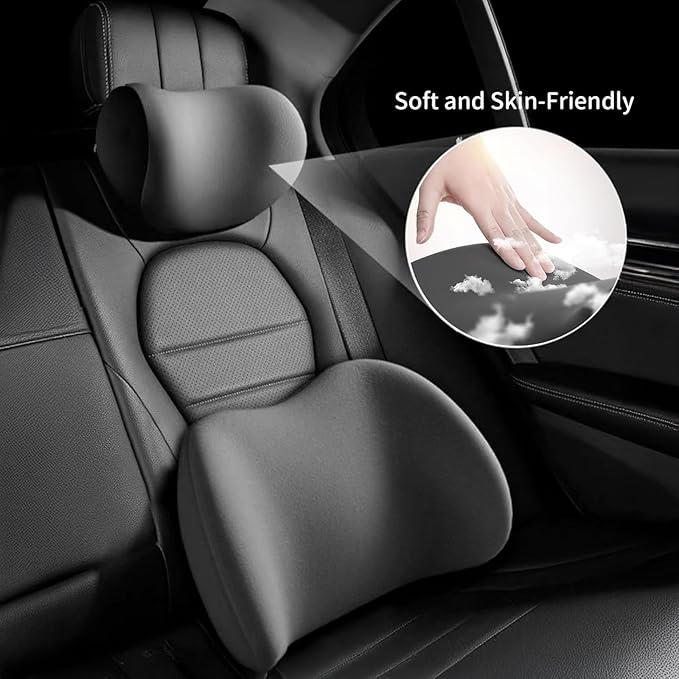 Car Headrest & Lumbar Support Cushion for Citroen DS3 C5 C3 C2 C4 C6, Ergonomic Automotive Seat Neck Pillow Lumbar Backrest Pad Neck Back Pain Relief Detachable Washable, Pink