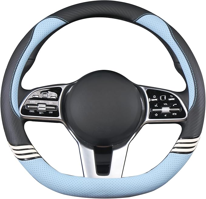 Cute Steering Wheel Cover D Shape for Women Men Breathable Universal 15 inch,Black and Blue