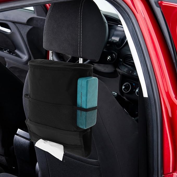 Car Seat Back Organizer with Insulated Cooler Bag and Storage Compartments, Hanging Multi-Functional Seat Back Storage for Travel and Backseat Organization