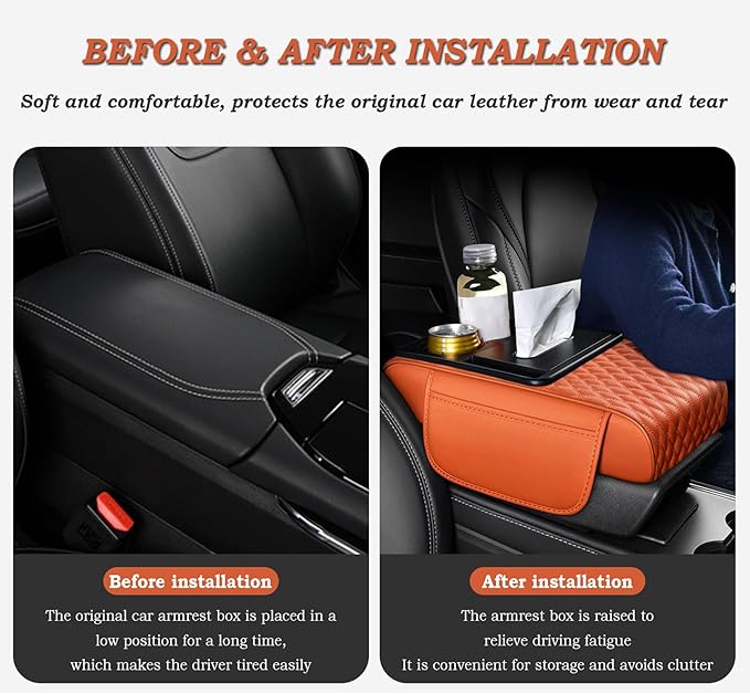 Car Center Console Cover for Acura MDX 2014-2025, Armrest Storage Box, Multifunctional Center Console Cover Organizer, Leather Armrest Protector Pad for SUV,A Black