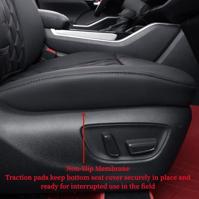 coverdream Full Set Customized Car Seat Covers Fit for 2014-2019 Toyota Highlander Hybrid LE,XLE,LE Plus,8-Passenger,Second Row 40/60 Split Seat,Fully Covered Leatherette Seat Protector (Black&Red)