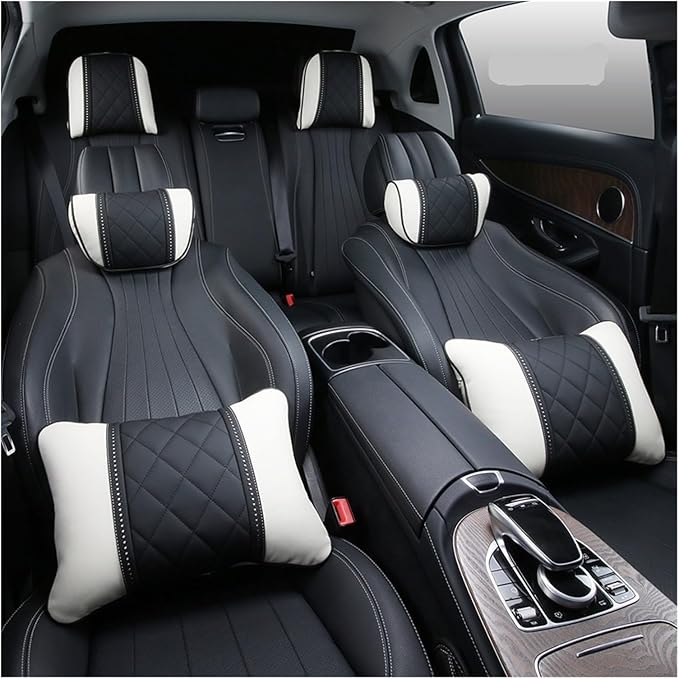Luxury NAPPA Headrest Compatible For Mercedes Maybach S-Class Leather Lumbar Pillows Car Neck Travel Seat Cushion Support Car Accessories(6 Wire WHITE Right)