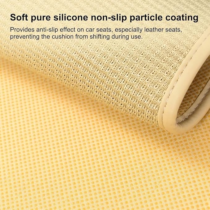 Car Seat Cover Ultra-Thin Ice Silk Woven Fabric, 3D Elastic Fiber Structure with Silicone Non-Slip Base Fabric, (Beige 1)