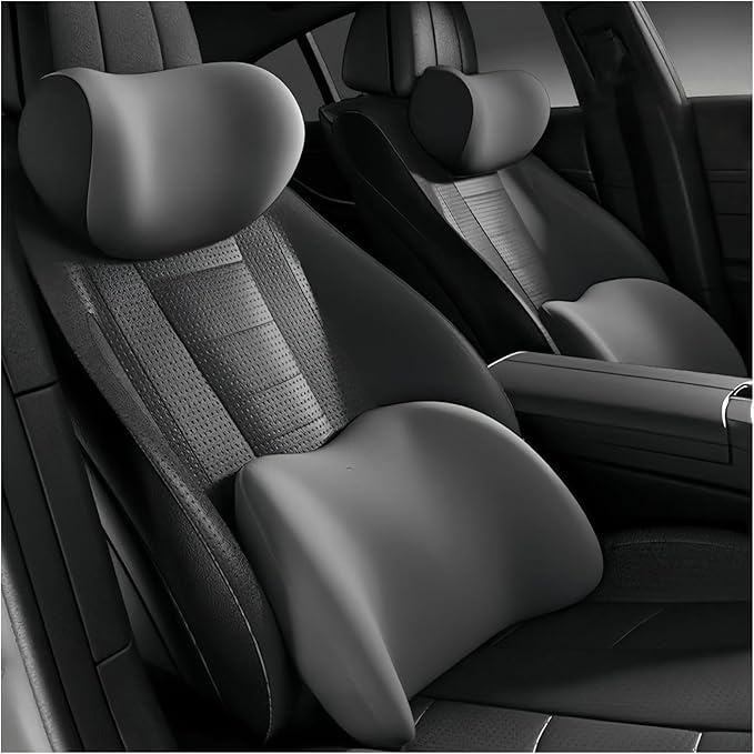 Car Lumbar Support Pillow and Car Neck Pillow Kit for BMW 4 Series 8 Series Convertible, Car Seat Neck Back Rest Pillows, Ergonomic Car Seat Headrest & Lumbar Cushion,B Grey