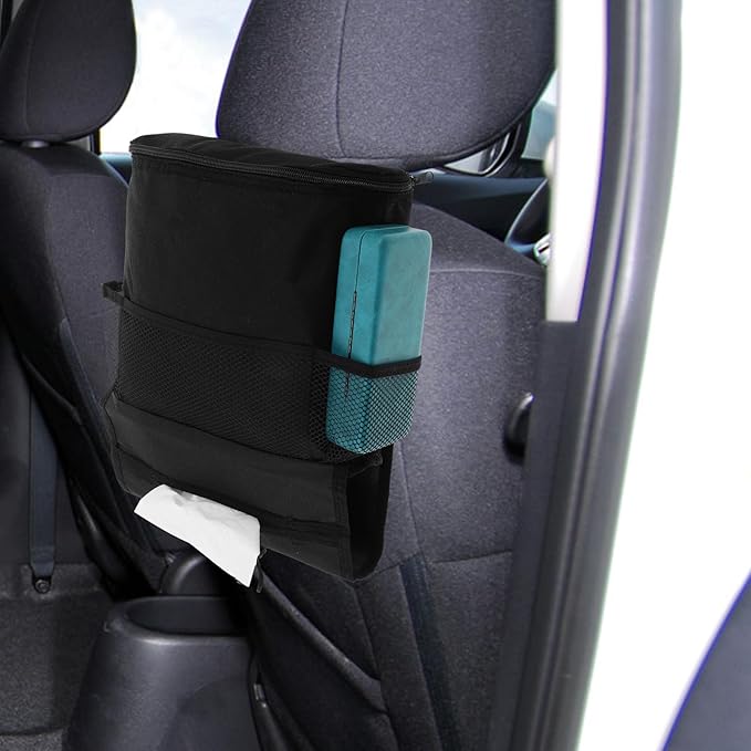 Car Seat Back Organizer with Insulated Cooler Bag and Storage Compartments, Hanging Multi-Functional Seat Back Storage for Travel and Backseat Organization