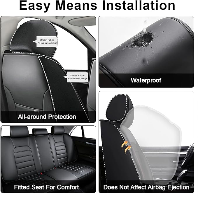 AREKA 5 Car Seat Covers for Honda Accord 2003-2026 Breathable Leather,Waterproof Car Seat Protectors with Comfort Headrest Pillows,Automotive Vehicle Cushion with Storage Pockets (Luxury,Redline)