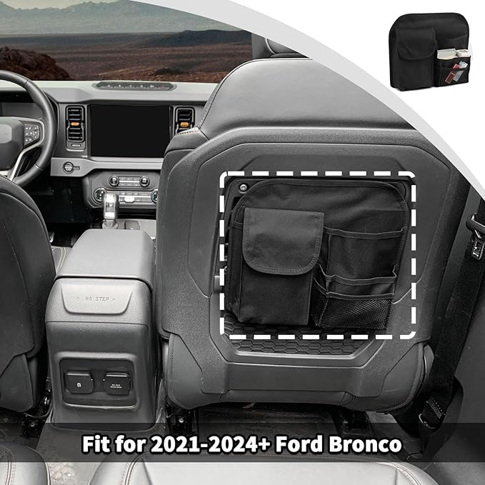 JWWY Front Seat Back Organizer Storage Bag Pocket Pouch Fit for 2021-2024+ Ford Bronco Interior Accessories Black