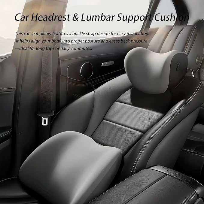 Car Lumbar Support Pillow and Car Neck Pillow Kit for BMW 4 Series 8 Series Convertible, Car Seat Neck Back Rest Pillows, Ergonomic Car Seat Headrest & Lumbar Cushion,B Grey