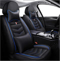 MVRVMV Seat Covers for Ford Expedition 2007-2026, Waterproof Leather Auto Seat Cover with 2* Neck Pillow and 2* Lumbar Support (2 Seat Luxury,Black-Blue)