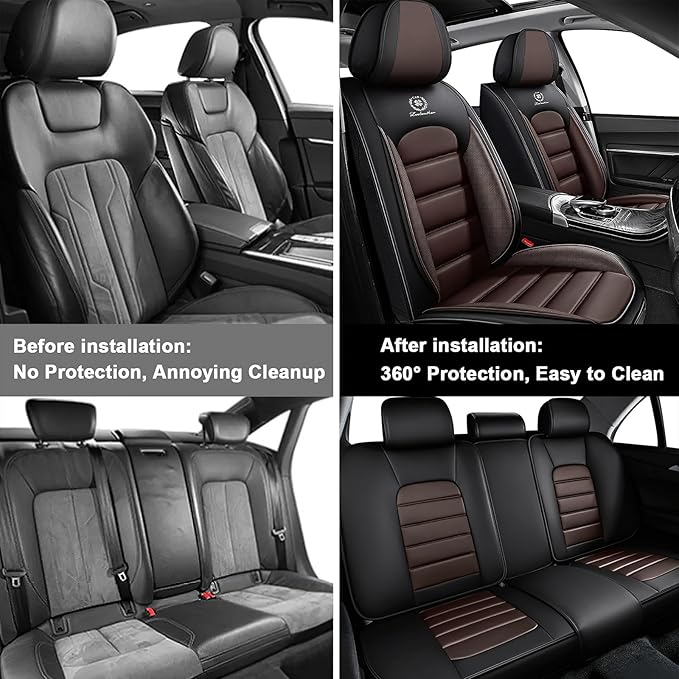 AREKA 5 Seat Covers for Honda Civic 2002-2026 Breathable Car Seat Covers,Anti-Slip Waterproof Car Seat Protectors with Airbag,Automotive Vehicle Cushion with Storage Pockets (Standard,Brown)