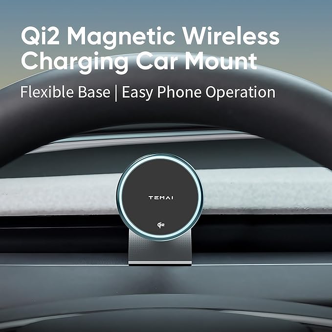 for Tesla Phone Mount Model 3 Highland 2024 & 2025, 15W Qi2 Wireless Charger Strong Magnetic Phone Holder for All 4-6.9'' Smartphones, Base Airvent Adjustable, Anti-Slip Mount
