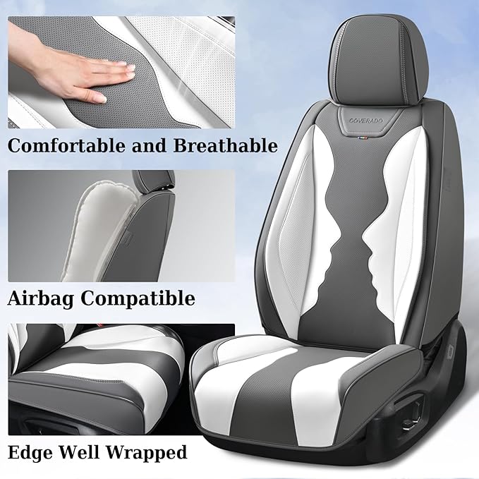 Coverado Car Seat Covers, Front Covers for Cars, Car Seat Cover Front Seats, Automotive Seat Cover, Waterproof, Leather Car Seat Cushion, Universal Interior Covers Seat Protectors for Most Cars