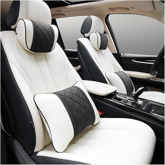 Luxury NAPPA Headrest Compatible For Mercedes Maybach S-Class Leather Lumbar Pillows Car Neck Travel Seat Cushion Support Car Accessories(Beige coffee Maybac)