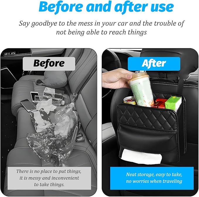 Car Seat Back Organizer, Waterproof Multifunctional Leather Vehicle Hanging Bag, Large Capacity Automotive Interior Storage Organizer Accessories, Universal for SUV RV Truck (XL)