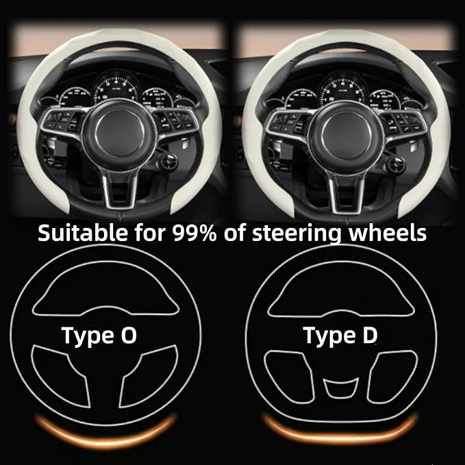Universal 15 Inch Premium Nappa Leather Steering Wheel Cover - Non-Slip, Soft Comfortable Grip, Easy Install for Most Cars (Mocha Brown)