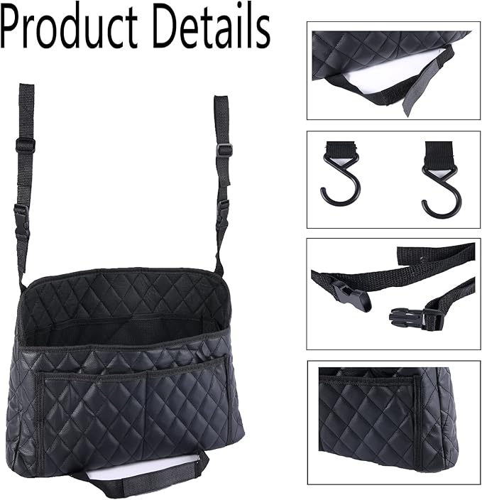 Car Pocket Handbag Holder - Leather Seat Back Organizer Barrier for Backseat Pet, Kids - Black