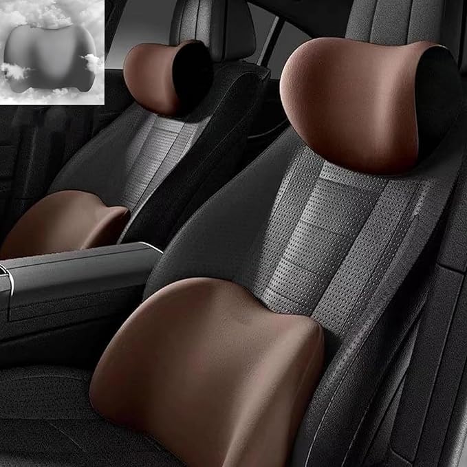 Car Headrest & Lumbar Support Cushion for Citroen DS3 C5 C3 C2 C4 C6, Ergonomic Automotive Seat Neck Pillow Lumbar Backrest Pad Neck Back Pain Relief Detachable Washable, Brown