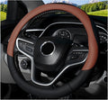 Leather Steering Wheel Cover, 15 Inch Soft Breathable Car Wheel Cover with Anti-Slip Lining, Universal Comfortable Steering Wheel Protector for Most Cars Trucks SUVs (Coffee)