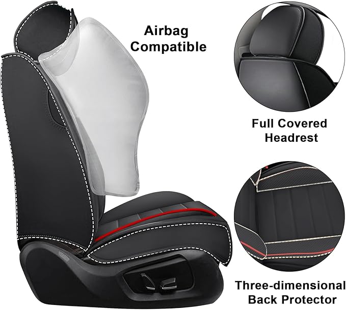 AREKA 2 Car Seat Covers for Honda Accord 2003-2026 Breathable Leather,Waterproof Car Seat Protectors with Comfort Headrest Pillows,Automotive Vehicle Cushion with Storage Pockets (Luxury,Redline)