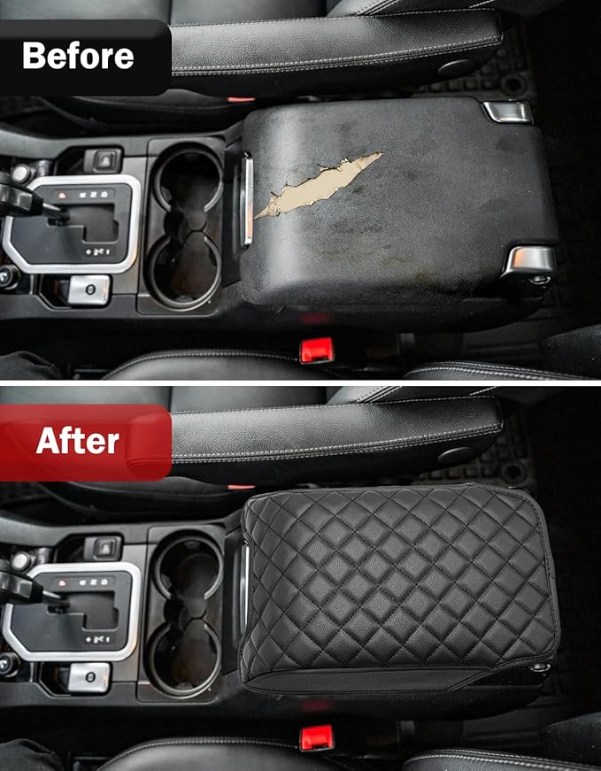 KBH Center Console Armrest Cover for 2006-2016 Land Rover LR3 & LR4, 2006-2013 Range Rover Sport, Middle Console Lid Protector, Vinyl Leather, Customized Accessories, Black (Not for Other Models)