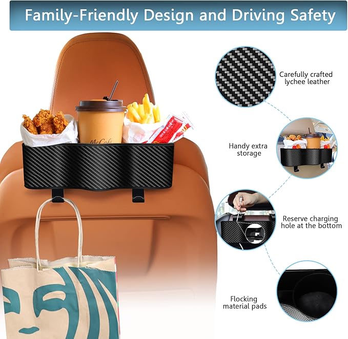 Headrest Backseat Organizer With Cup Holders, Perfect for Eating in Car, Kids' Seat Back Organizer, Food Table, Sauce Holder, Travel Accessories (2 Pack)