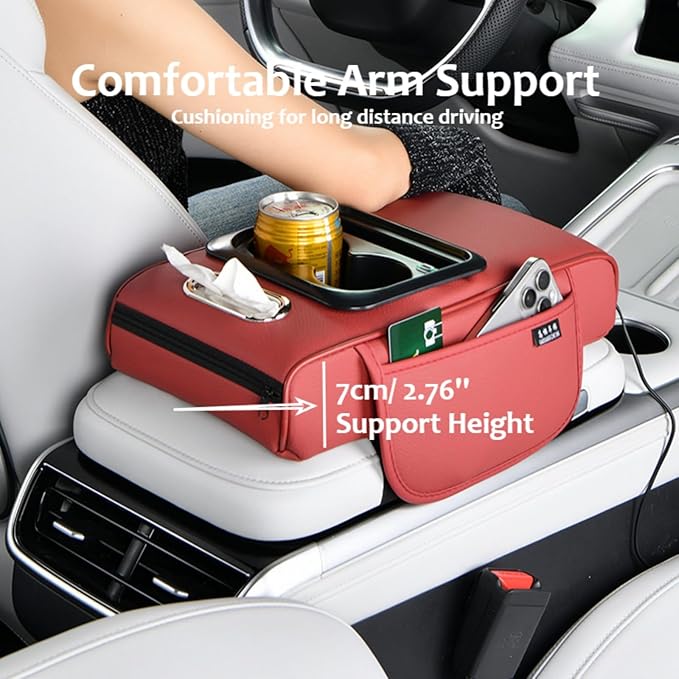Armrest Pad for Car w/Type-C Charging Interface, Car Center Console Cup Holder, Interior Car Accessories, 2 Sizes& Styles (Upgraded Version, Beige, M: 35×20.5×7cm / 13.78×8.07×2.76’’)