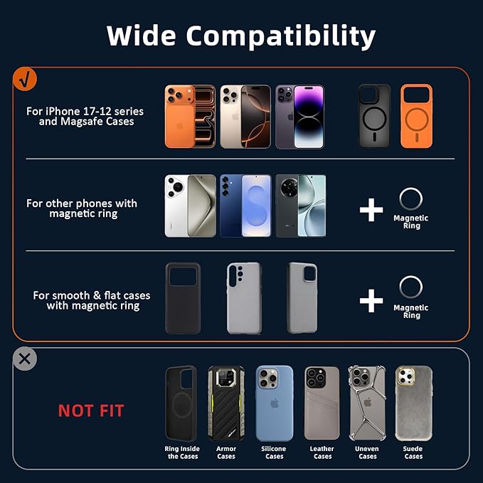2026 Upgraded Magnetic Phone Holder for Car [Strongest Magnet Power & Premium Aluminum Alloy] 360° Adjustable Car Phone Mount for Magsafe, Cell Phone Holders for iPhone 17 Pro Max 16-12 Series