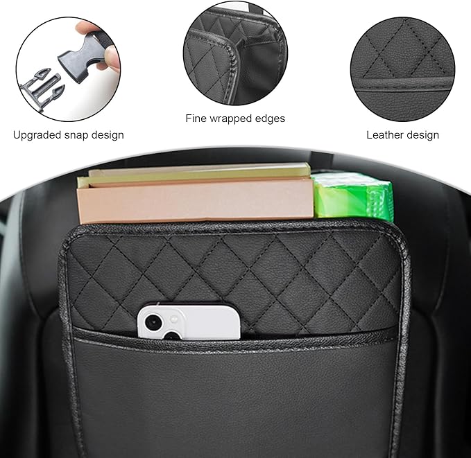 Car Back Seat Organizer, Foldable Leather Backseat Hanging Storage Bag with Adjustable Strap, Multifunction Seat Back Organizer Large Capacity Storage Bag with Mesh Pocket