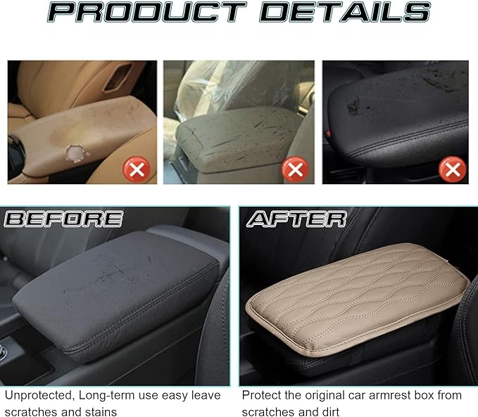 x xotic tech Car Center Console Cushion Pad, Universal Waterproof Leather Armrest Seat Box Cover Protector Auto Interior Accessories for Most Cars, SUV, Truck 7.8" x 12" (Beige)