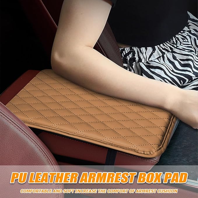 Car Center Console Cover, Leather Memory Foam Vehicle Arm Rest Cushion Pad, Waterproof Automotive Interior Armrest Seat Box Protector Accessories, Universal for SUV, Sedan, Truck (Brown)