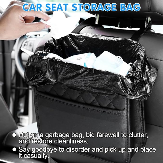 Mandark Car Seat Back Organizer, PU Leather Automotive Backseat Hanging Storage Pocket, Multipurpose Vehicle Travel Essentials Accessories for Kids & Adults, Universal for Most Cars (Gray)