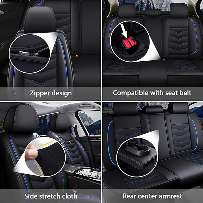 MVRVMV Seat Covers for Ford Expedition 2007-2026, Waterproof Leather Auto Seat Cover (5 Seat Standard,Black-Blue)