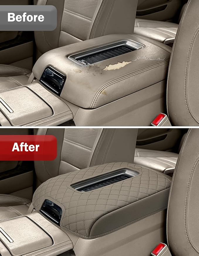 KBH Center Console Armrest Cover for Chevy Suburban Tahoe & GMC Yukon 2015-2020, Silverado & Sierra 1500 2500 3500 2014-2018, Bucket Seat, Customized Arm Rest Lid Protective Cushion, PU Leather