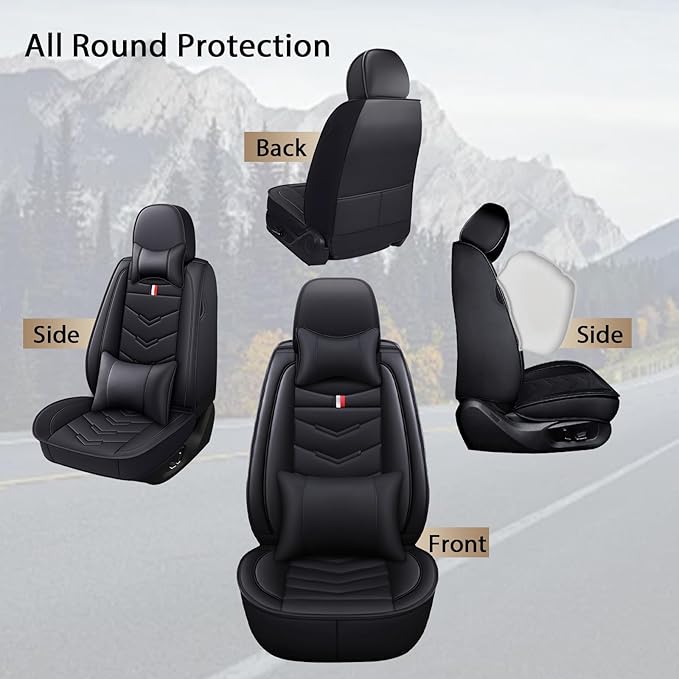 MVRVMV Luxury Car Seat Covers for Ford Explorer 2012-2026, Nappa Leather Auto Seat Cover with 2 Neck Pillows and 2 Lumbar Supports (5 Seat Luxury, Black)