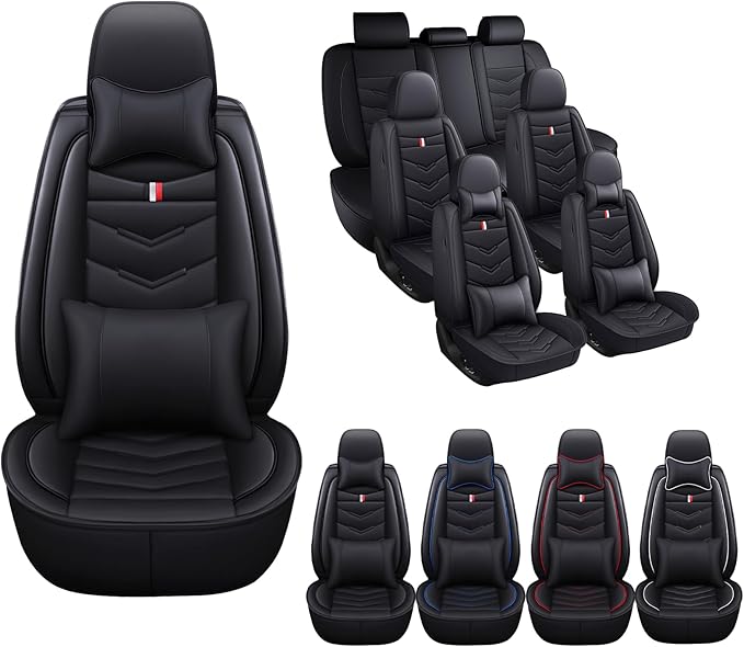MVRVMV Car Seat Covers for Ford Explorer 2012-2026, Waterproof & Wear-Resistant Front and Rear Seat Protectors with 2* Neck Pillow and 2* Lumbar Support (7 Seat Luxury, Black
