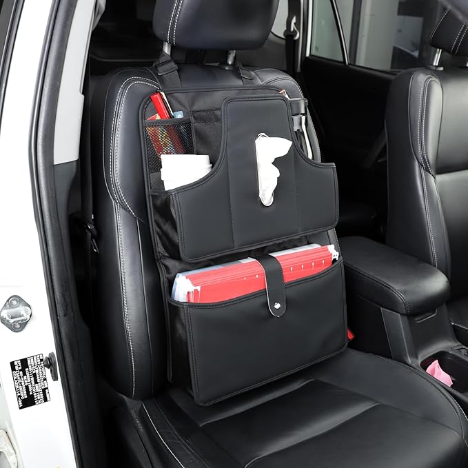 Car Tissue Holder and Seat Back Organizer, Extra Multifunctional Drink Cup Holder Keeps Your Car Clean and Tidy,Storage Bag (Style C Black)