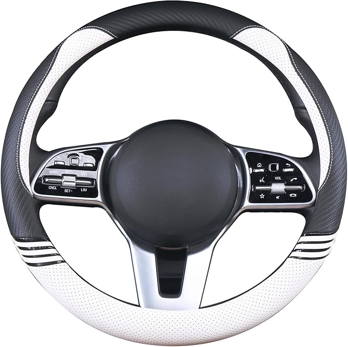 Cute Steering Wheel Cover for Women Men Leather Universal 15 inch,Black and White