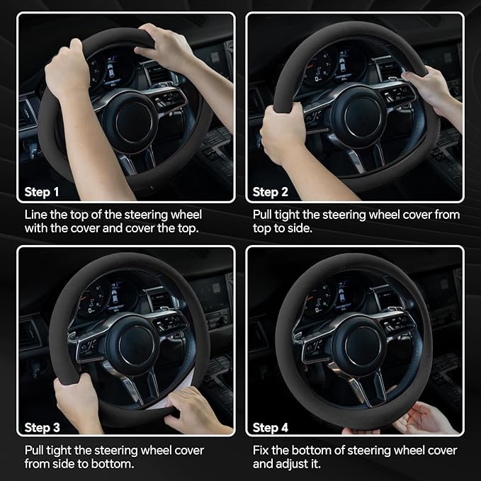PAUUOOA Alcantara Sports Steering Wheel Cover 14.5" to 15" Fit - Anti-Slip Comfort Grip, Durable Soft Suede-Feel Luxury Material for Men Drivers | Fits Sports Cars, Luxury Cars, Sedans, SUVs and EV