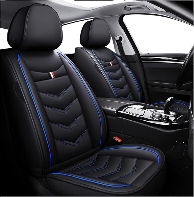 MVRVMV Seat Covers for Ford Bronco Sport 2021-2026, Waterproof Leather Auto Seat Cover (2 Seat Standard,Black-Blue)