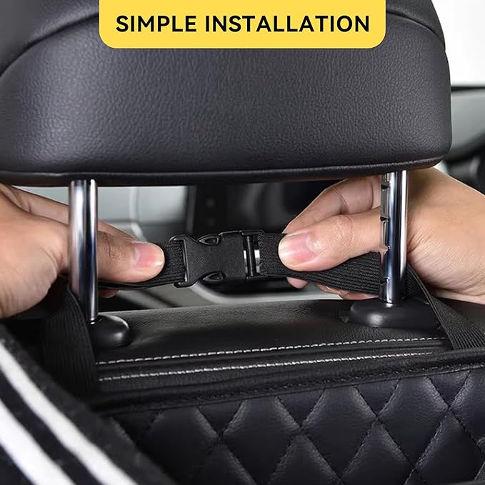 Car Seat Back Organizer, PU Leather Vehicle Backseat Hanging Storage Pocket, Multipurpose Auto Travel Essentials Accessories for Kids & Adults, Universal for Most Cars (Black)