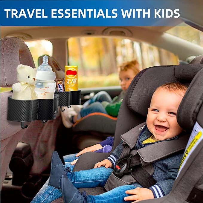 3-in-1 Car Headrest Backseat Organizer with 3.7" Backseat Cup Holder for Car, Seat Back Organizer with Hooks