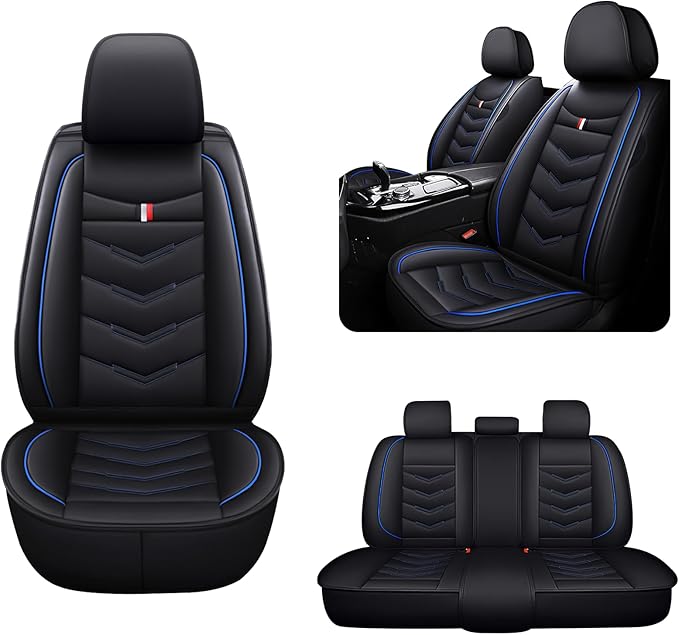 MVRVMV Seat Covers for Ford Escape 2005-2026, Waterproof Leather Auto Seat Cover (5 Seat Standard,Black-Blue)