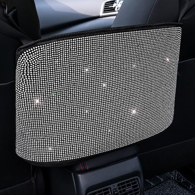 Car Net Pocket Handbag Holder Between Seat Back Organizer Storage Bag, Purse Holder for Console Front Seat Storage Barrier, Rhinestone Car Storage Organizer Between Front Seats, Multicolor