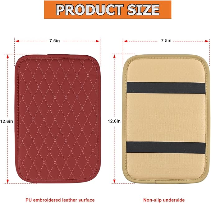 Car Center Console Cover, Leather Memory Foam Vehicle Arm Rest Cushion Pad, Waterproof Automotive Interior Armrest Seat Box Protector Accessories, Universal for SUV, Sedan, Truck (Red)