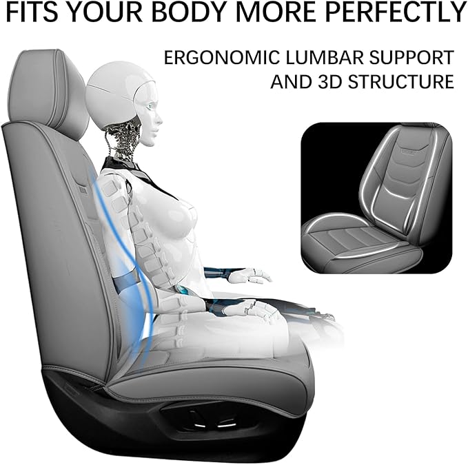 WENNFOUR Car Seat Covers Full Set, Universal Automotive Front and Rear Seat Protector Fit for Cars 5 Seats, Waterproof Breathable Nappa Leather Seat Cushion for Most Vehicles SUV Pick-up Truck, Grey