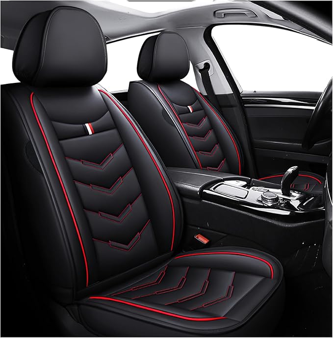 MVRVMV for Ford Maverick 2022-2026 Seat Covers, Waterproof Leather Seat Cover (2 Seat Standard,Black-Red)